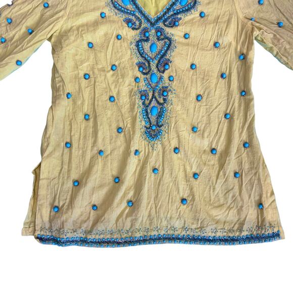 Boston Proper Women's Lightweight Turquoise Baubles Tunic top Yellow Size Medium - Picture 5 of 14